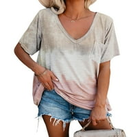 Eleluny Plus size Žene V izrez Baggy majica kratki rukav na vrhu Blouse Khaki 3xl