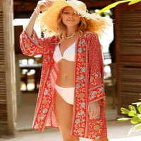 Kostim za kupanje Poklopac za žene Cvjetni pritisak Kimono Poncho Summer Beach Cardigan Boho Haljina
