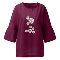 Voncos majice za žene - elegantno ljeto Print Tri četvrtina Swleeve Regular Okrugli izrez Vrhun Purple