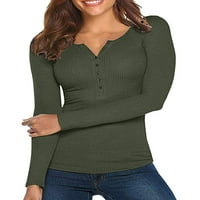Ženske košulje pulover dugih rukava s dugim rukavima niz proljetni jesen Slim Fit Solid casual rebraste