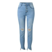 Jean pantalone za žene Ženske hlače visoke žene Džepni džepni dizajn Ripped Clout Traper Pants Patchwork