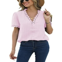 Glonme ženski kratki rukav V izrez majica Labavi odmor Majica Swiss Dot Summer Tee Tunic bluza