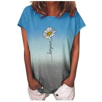 Moonker Womens Tops Majice za žene Ispis O-izrez kratkih rukava bluza TEE majica TOP gradijent cvjetni