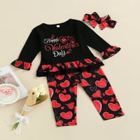 TODDLER Baby Girl Proljeće Outfit Ispiši srce Dugih rukava T-majica T-majica + duge hlače Odjeća crna