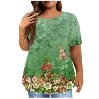 Ljetni vrhovi za žensku plus veličinu bluza okruglog dekolte s kratkim rukavima tiskani zeleni 5xl