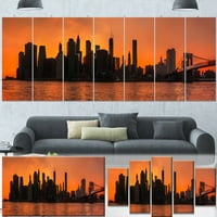 Dizajnerska umjetnost 'Siluete fotografskog otiska Manhattan Panorama' na zamotanu platnu postavljenu