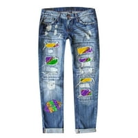 Jeans Booker za ženske nove ulice ispisane perforirane ravne traper pantalone