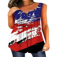 ProljetneTTC ženske američke zastave gumbi za ispis rubne boje bez rukava na okrugli vrat na dlaku USA