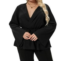 Ženske plus bluze Elegantna bluza ovratniku od punog šal za pepum crna 1xl