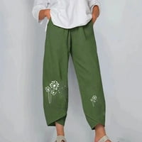 Capri pantalone za žene visoke struk široke noge pamučne pantalone Ispiši casual comfy ljeto obrezana