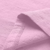 Žene plus veličine rever pola rukava V-izrez pamuk posteljina na vrhu casual labave čvrste majice ružičaste