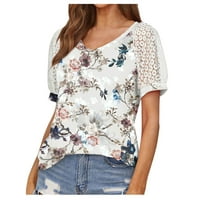 Ženski vrhovi okrugli dekolte cvjetna bluza Lose, majice s kratkim rukavima ljeto bijelo 2xl