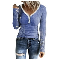Cuoff Wouns Modni kardigan džemperi za žene Ležerne prilike dugih rukava V-izrez Clot Clotd Stripe Slim Fitting Top plave boje