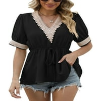 Welliuma ženske ljetne vrhove V izrez Tunika bluza kratki rukav majica Comfy Work majica crna 2xl