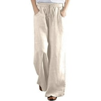 Anuirheih Fashion Žene Ležerne prilike pune boje elastične labave hlače Ravne široke pantalone za noge