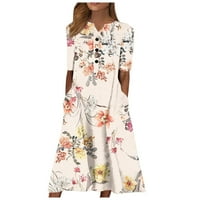 HHEI_K Ljetne haljine za žene Ženska haljina s kratkim rukavima V-izrez Print Ležerne haljine sa džepovima