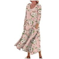 Haljine za žensko čišćenje ženske casual udobne cvjetne cvjetne tri četvrtine pamučne džepove vruće