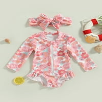 TODDLER Baby Girl Jednodijelni kupaći kostim cvjetni print dugih rukava sa kopčom za kupaće kostim +