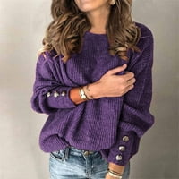 Džemper za žene Modni pulover u krutu u boji okrugli izrez topli dugi rukav džemper 3xl
