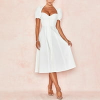 Ljetne haljine za žene dušica modne čvrste dužine koljena A-line haljina s kratkim rukavima bijela m