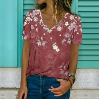 Ženski vrhovi V-izrez cvjetna bluza Ležerne prilike za žene Labavi kratki rukav ljetni bluze Crveni XL