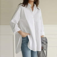 Huaai ženske majice plus veličine Solid džep labav bluza casual gumb dugih rukava majica top bijela