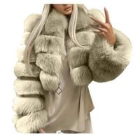 Xihbxyly FAU krzneni kaput za žene plus veličina FAU COA kratki kapuljač toplim kaputom krznena jakna