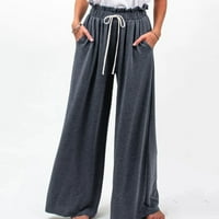 Ženske hlače od solikih boja duge palazzo hlače udobne casual labavo protokne hlače elastične struke