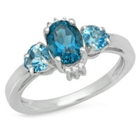 DazzlingRock kolekcija sterling srebrni ovalni i srčani rez plavi topaz i okrugli rezan bijeli dijamantni