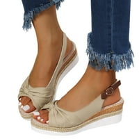 Ženske sandale dame modne ljetne čvrste boje tkanine casual slamki donji klinovi sandale bež veličine