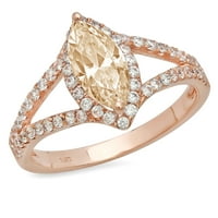 1.2ct Marquise Cut Brown Prirodni morgatit 14K ružičasto zlato Angažovanje halo prstena veličine 4,5