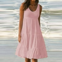 Gallickan duge haljine ljeto ljeto od pune boje rukava bez rukava na plaži Flowy maxi haljina za žene