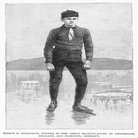 Klizač leda, 1880. Njoseph Donoghue, prvak amaterski klizač. Graviranje linije, američki, 1880. Poster