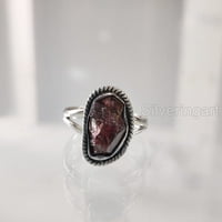 Prirodni Garnet prsten, grubi Garnet Gemstone prsten, boemski ping, boemski prsten, srebrna, ženski