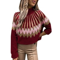 Kali_store džemper bloka za žene Ženska džemper za obrezivanje dugih rukava kabel pletene pulover Jumper