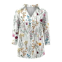 Bluze za žensku casual cvjetne grafičke tee vrhove rukava V izrez majicu modni odmor labavi fit majice