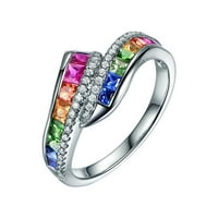 Heiheiup Inlaid Diamond Rainbow Booloboo, draguljni prsten nakit za rođendan Prijedlog poklona Podesiva mladenkini prstenovi