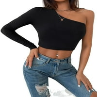 Crna seksi obična ženska majica s dugim rukavima