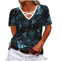 USMIXI Womens Ljetni vrhovi kratki rukav V-izrez suncokret za ispis T majice Moda izdubljena od prapnog
