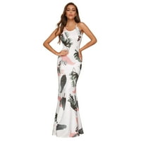 Večernji cvjetni ispis Strappy Ljeto Maxi haljina bez leđa O-izrez Ženska ženska haljina