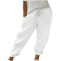 Ženske ljetne elastične struke gležnjače za hlače nacrtaju čvrste ravne labave pantalone bijele m