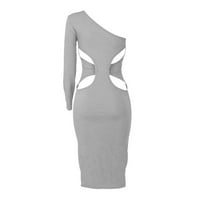 Hanzidakd Ljetne službene haljine za žene Žene jedno rame Naslijedene haljine dugih rukava Slim omotača
