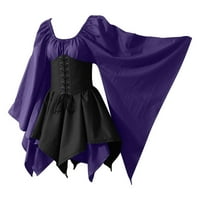 Kospay kostimi za žene Gothic Retro dugih rukava košulje za košulje okrugle vrat mini haljina