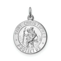 Čvrsti sveti Christopher zaštiti nas riječi na okruglom šarmu u srebru sterlinga