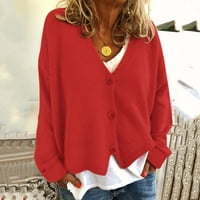 Ketyyh-Chn Ženski džemperi otvoreni su prednji kardigani mekim drapenim ramenima ramenima crvene, l