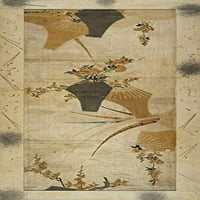 Svilena običan tkati nepoznatom 39x19. Art Print Poster Japanski apstraktni cvjetovi u vazama