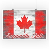 Nacionalni park Jasper, Kanada - Sunwapta Falls - Rustikalna zastava - Lintna Press Artwork