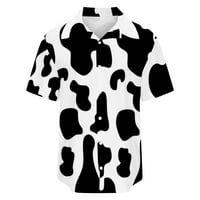 Farstey Womens Ljeto dugme Donje komisije Tunic Fit Cow Print Rever Cardigan Bluze Ležerne mame za odmor