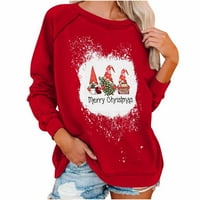 Ležerni vrhovi za žene - udoban slatki vrhovi Božićni tiskani otisak posade pulover dugih rukava Raglan