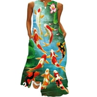 Beiwei Women Ljeto plaža Pocket džep maxi haljine V izrez duga haljina povremene dame cvjetni print